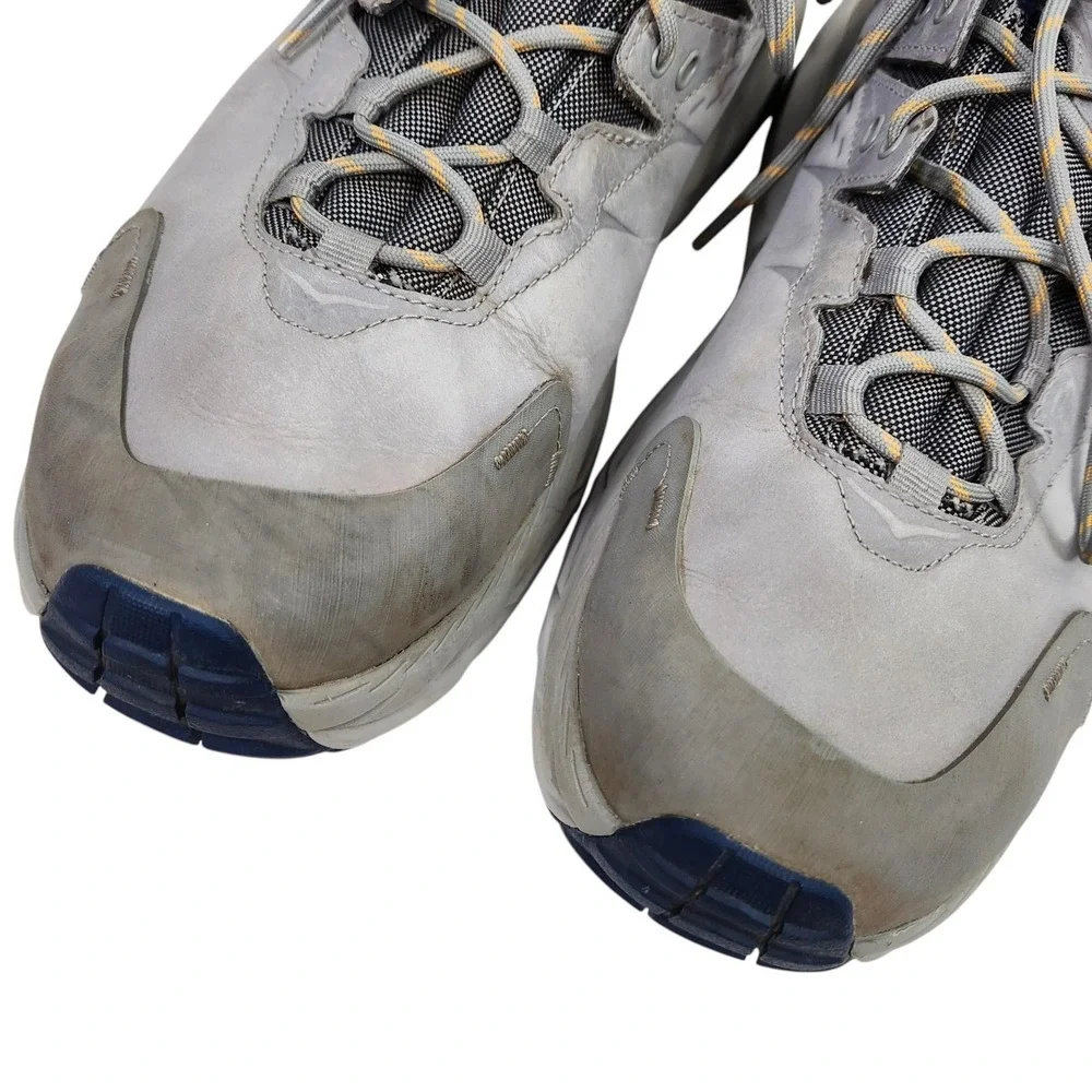 HOKA ONE ONE Kaha 2 Low Shoes Mens 11.5 Gray Blue Leather Trail Vibram Hiking